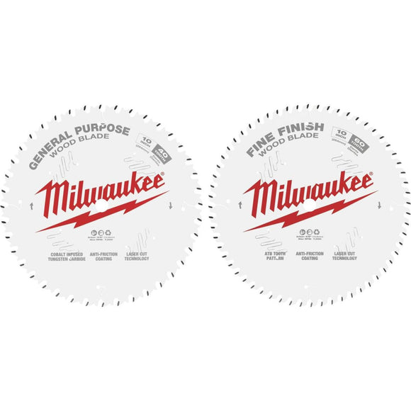 Milwaukee 10 In. 40-Tooth General Purpose & 60-Tooth Fine Finish Wood Circular Saw Blade (2-Pack)