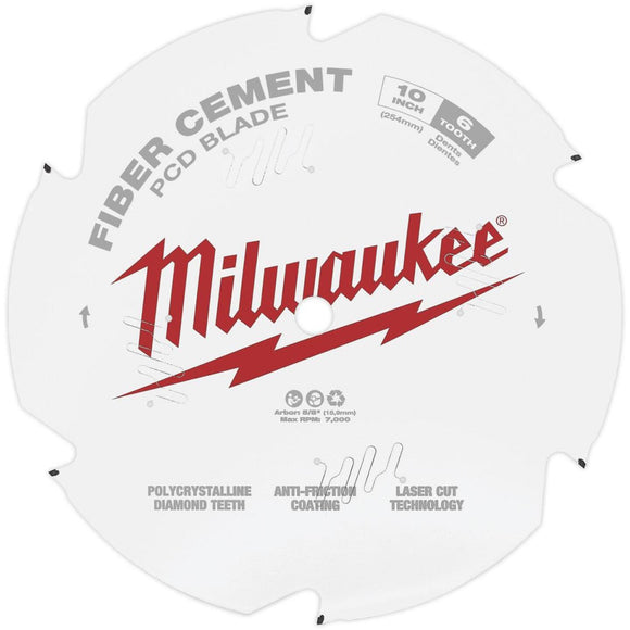 Milwaukee 10 In. 6-Tooth Fiber Cement PCD Circular Saw Blade