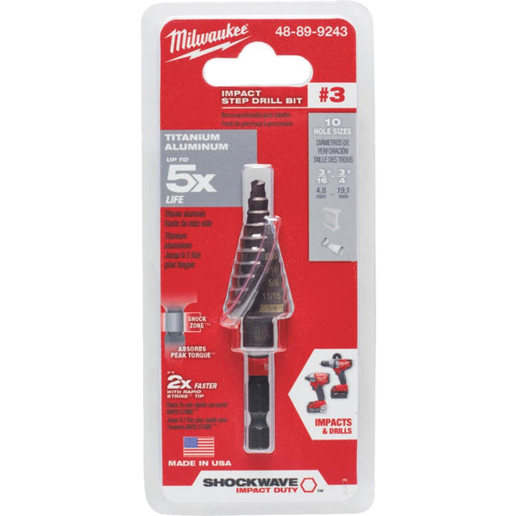 Milwaukee Shockwave Impact Duty 3/16 In. - 3/4 In. #3 Step Drill Bit, 10 Steps
