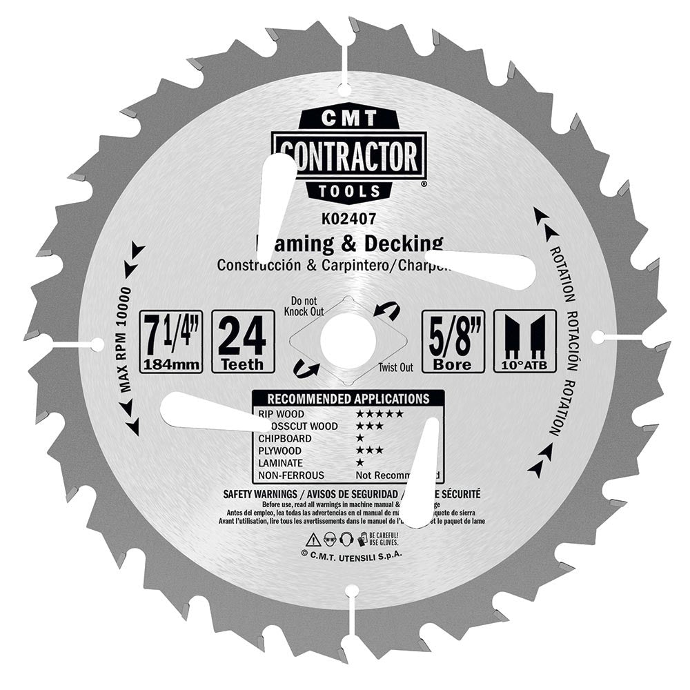 CMT K02407-X10 ITK Contractor Framing/Decking Saw Blade Masterpack, 7-1/4 x  24 Tooth (10 Pack) Leeper Hardware
