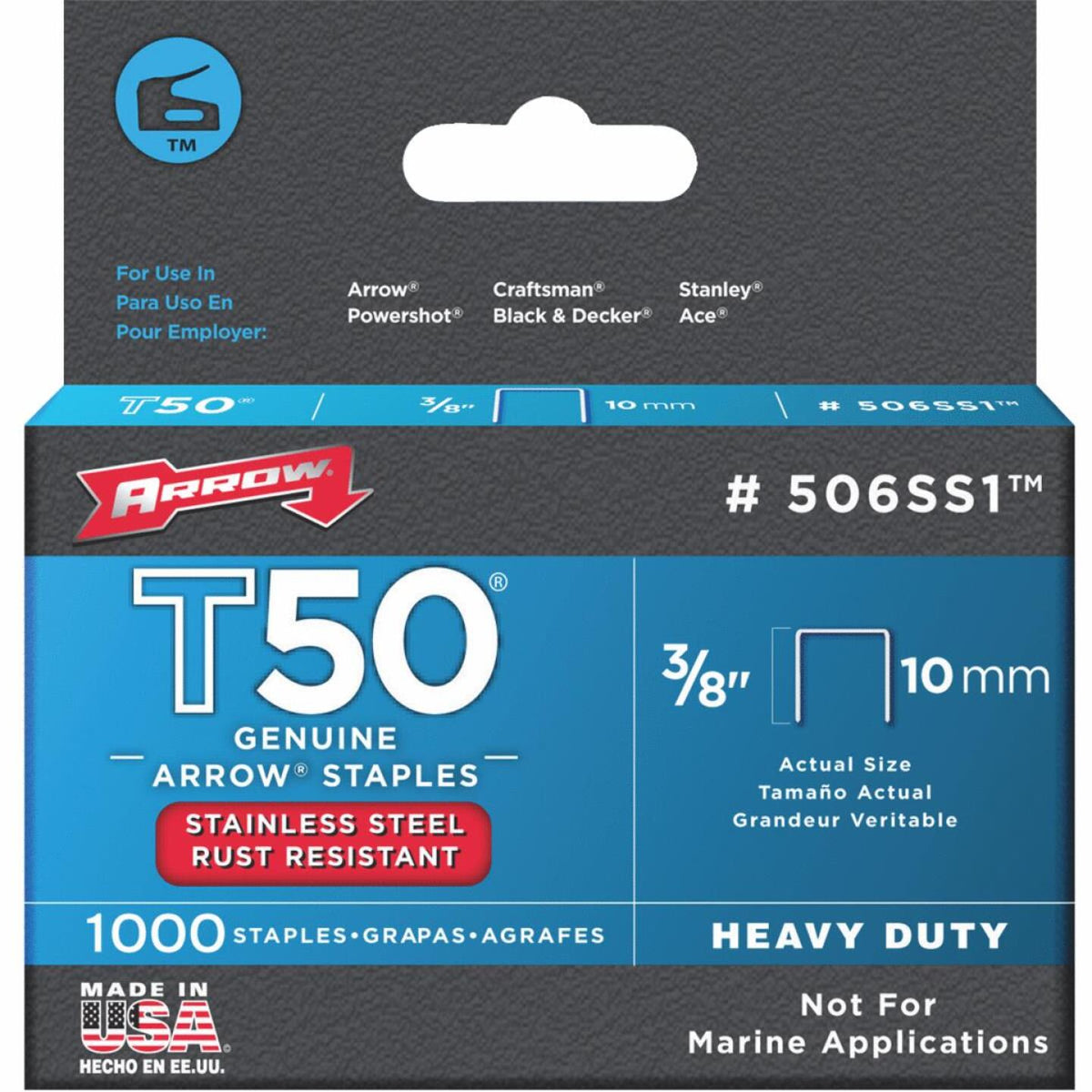 Arrow T50 Heavy-Duty Monel Staple, 1/4 In. (1000-Pack) - Power