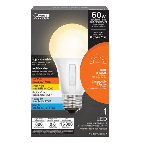 Feit Electric 8.8W (60W Replacement) Adjustable White Dusk to Dawn Outdoor LED Bulb