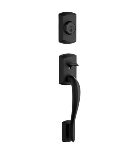 Kwikset Avalon Handleset - Deadbolt Keyed One Side (Exterior Only) - featuring SmartKey (Matte Black)