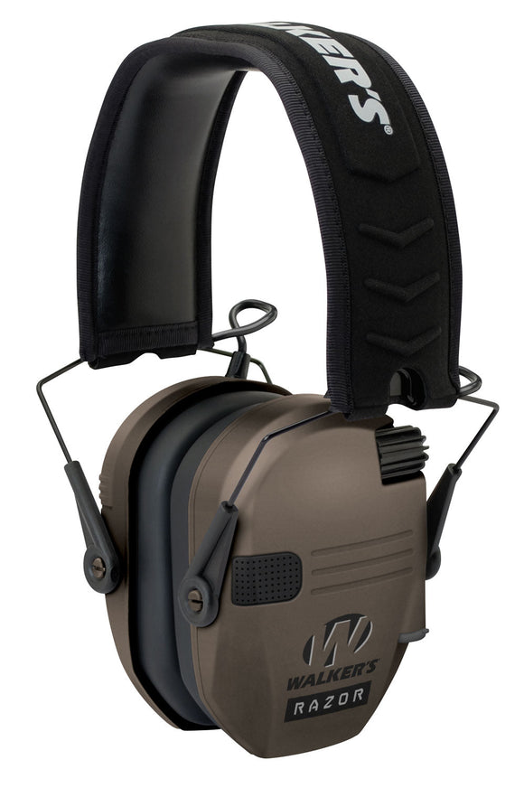 Walkers GWPRSEMFDE Razor Slim Electronic Polymer 23 dB Over the Head Flat Dark Earth Ear Cups w/Black Band