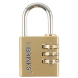 Brinks Commercial 40mm Solid Brass 3-Dial Resettable Padlock - Chrome Plated with Hardened Steel Shackle