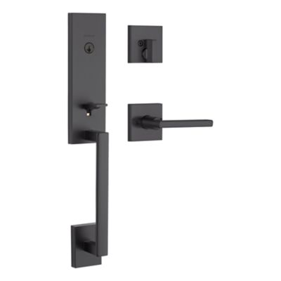 Kwikset Vancouver Handleset with Halifax Lever - Deadbolt Keyed One Side - featuring SmartKey, Matte Black