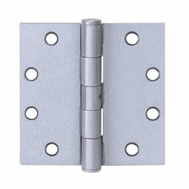 Ball-Bearing Hinge, Removable Pin, Square Corners, Satin Stainless Steel, 4 x 4-In.