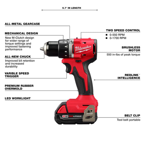 BMilwaukee M18™ Compact Brushless 1/2 Drill/Driver Kit