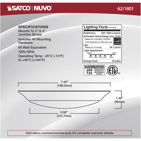 Nuvo Lighting 62/1801 Brentwood Integrated LED White LED Disk