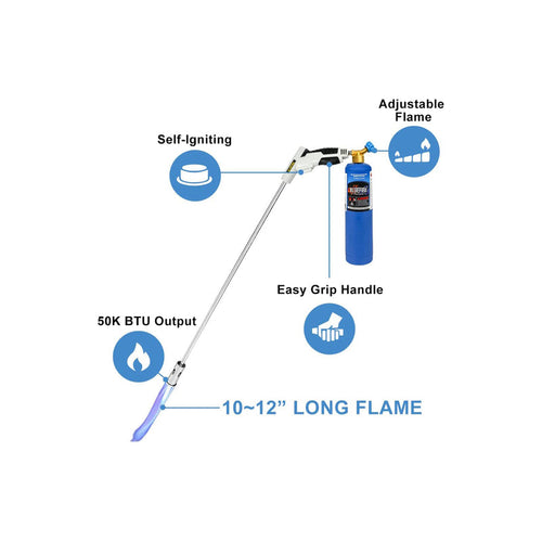 Bluefire MRAS-8360 32 long Propane Torch Weed Burner Self Igniting Cord Free Flamethrower Weed Torch