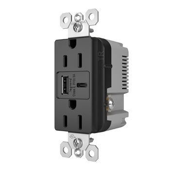 Legrand Pass & Seymour radiant® 15W USB Outlet, Type A/C, 15A, Tamper-Resistant, Black
