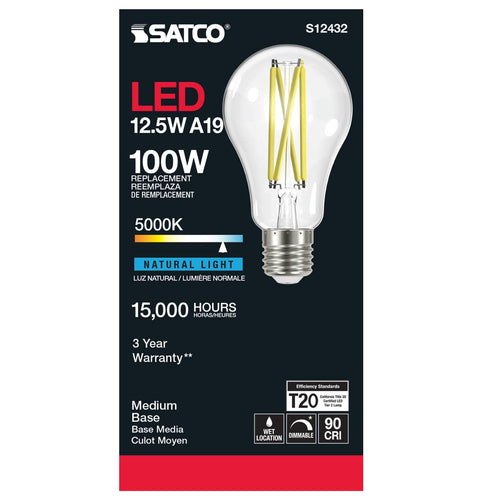 Satco Products S12432 12.5A19/CL/LED/E26/950/120V
