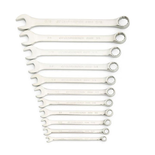 GearWrench 11 Piece 12 Point Long Pattern Combination SAE Wrench Set with Tool Roll