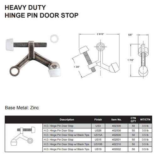 Delaney Hardware Heavy Duty Hinge Pin Door Stop