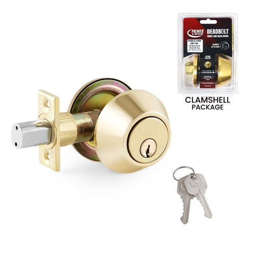 Grip Tight Tools Deadbolt Lock, Polished Brass Finish US3 - 2 KW1 Keys - 6 in 1 Drive - In Latch - Mobile Home