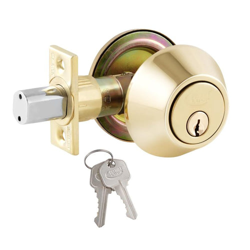 Grip Tight Tools Deadbolt Lock, Polished Brass Finish US3 - 2 KW1 Keys - 6 in 1 Drive - In Latch - Mobile Home