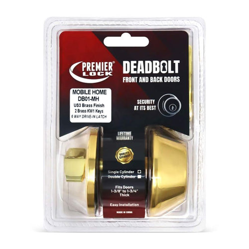 Grip Tight Tools Deadbolt Lock, Polished Brass Finish US3 - 2 KW1 Keys - 6 in 1 Drive - In Latch - Mobile Home