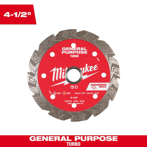 Milwaukee 4-1/2 DIAMOND MAX™ Turbo, General Purpose Diamond Blade