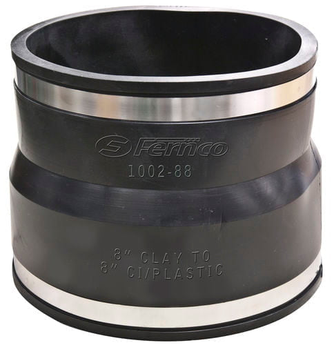 Fernco Clay to Cast Iron Plastic or Steel Pipe Flexible Coupling Black 8 x 8