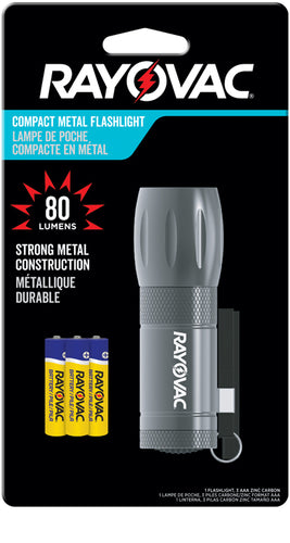 Rayovac Rayovac Compact Metal LED Flashlight, 80 Lumen, Durable Emergency Light, Batteries Included