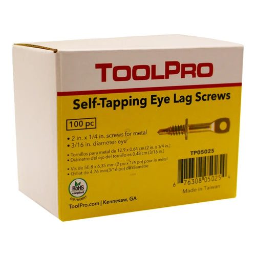 ToolPro 1/4 in. x 2 in. Self-Tapping Eye Lag Screws - 100 Pack