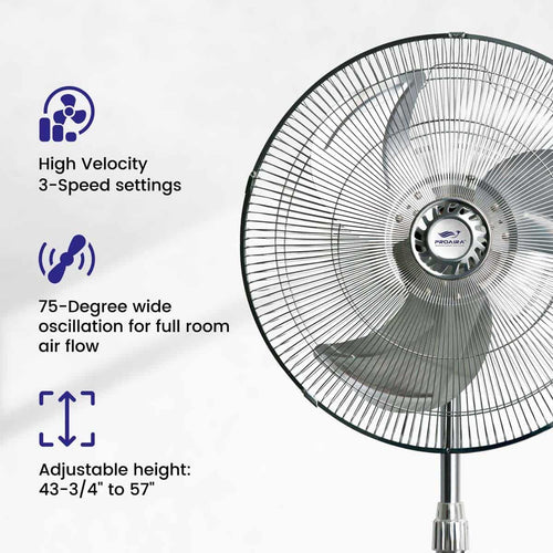 Proaira 18 High Velocity Industrial Pedestal Fan 3 Speed Control Black