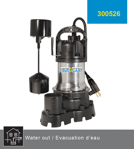 Burcam 300526 Submersible Sump Pump, 1/2 Hp
