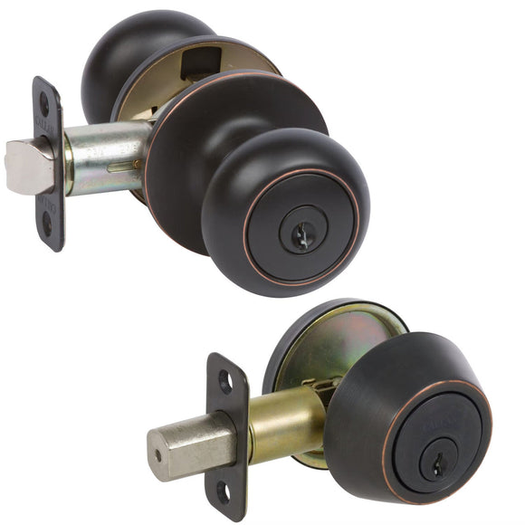 Saxon Entry Knobset with Deadbolt Combo, Oil-Rubbed Bronze Edged