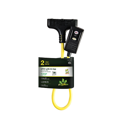 GoGreen Power® 2' 3 Outlet Portable Tri-tap Ground Fault Interrupter (GFCI)