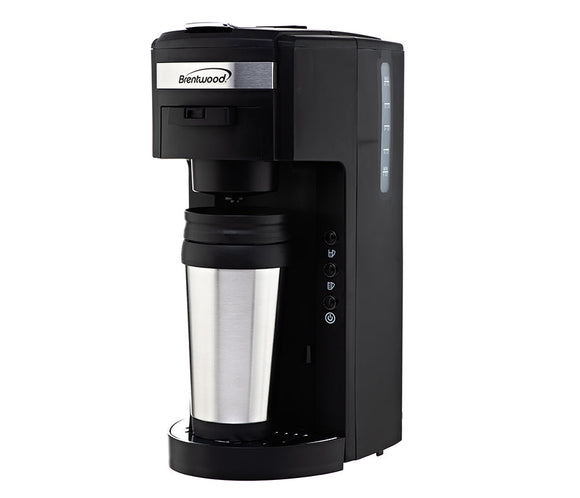 Brentwood TS-114 K-Cup® Single Serve Coffee Maker with Travel Mug, Black (Black)